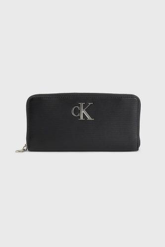 CK Jeans γυναικείο πορτοφόλι μονόχρωμο με μεταλλικό μονόγραμμα - K60K611269 Μαύρο